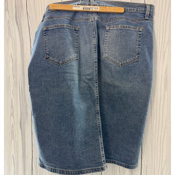OLD NAVY Midi Denim Skirt Women Size 18 Blue Front Slit Pockets Y2K Hippie Retro - Picture 4 of 8